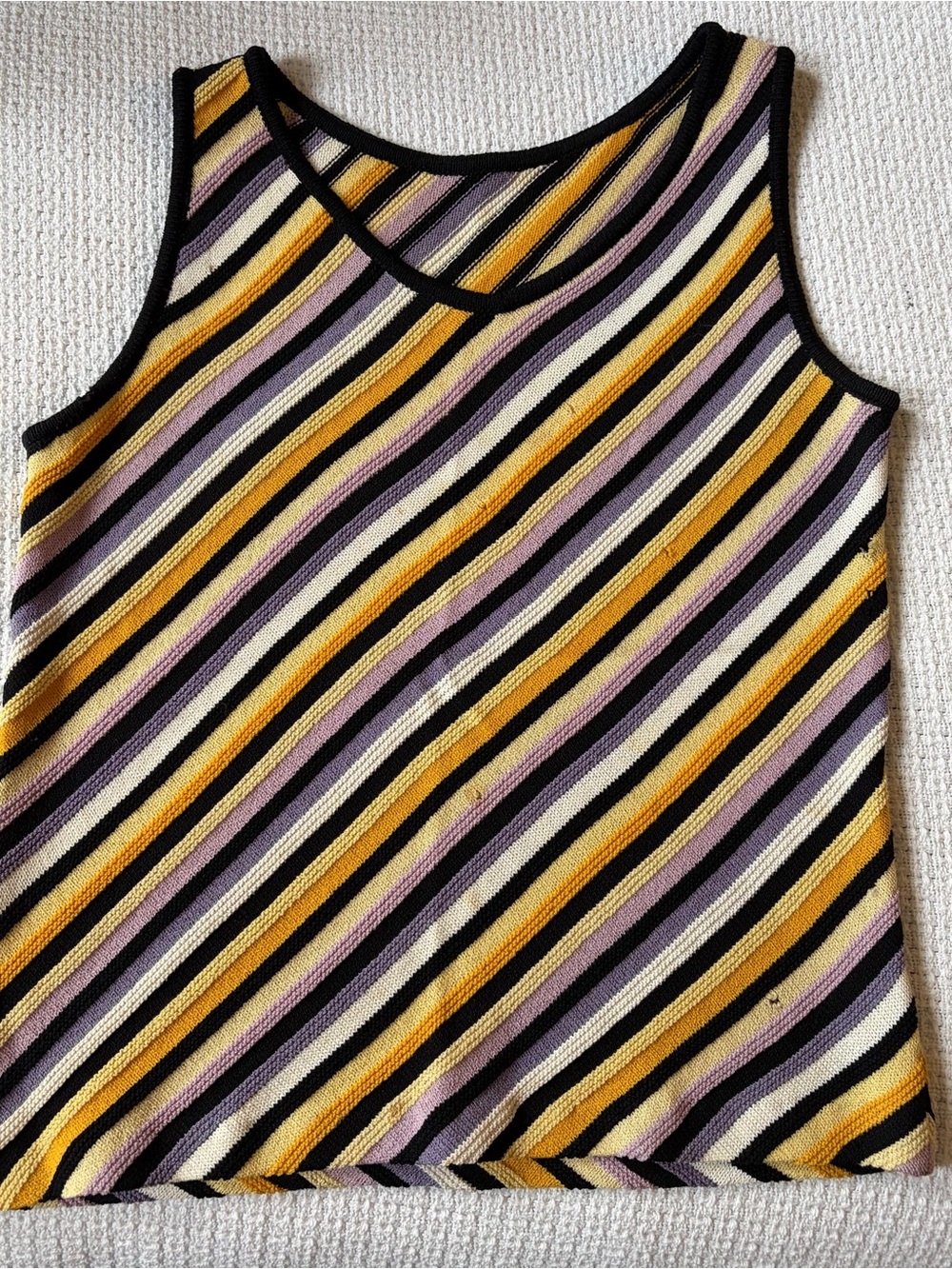 St. John Striped Yellow Purple Tank Top Small Flawed